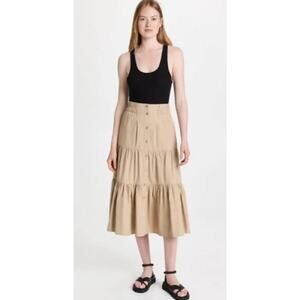 Brochu Walker The Havana Tiered Button Maxi Midi Skirt Tan